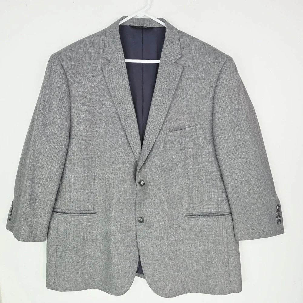 Jos. A. Bank Men 50R Traveler 100% Wool Gray Two Button Blazer Sport Coat Jacket